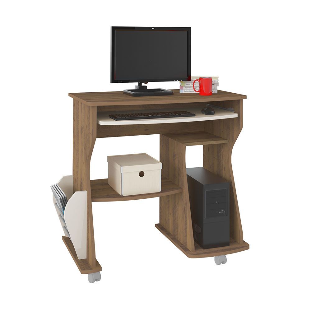 Encontraproduto.com.br - Escrivaninha/mesa para Computador 160 Pinho com Off White e Porta-revista Lateral - Artely