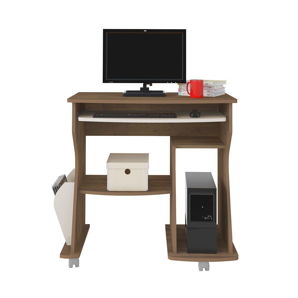 Encontraproduto.com.br - Escrivaninha/mesa para Computador 160 Pinho com Off White e Porta-revista Lateral - Artely