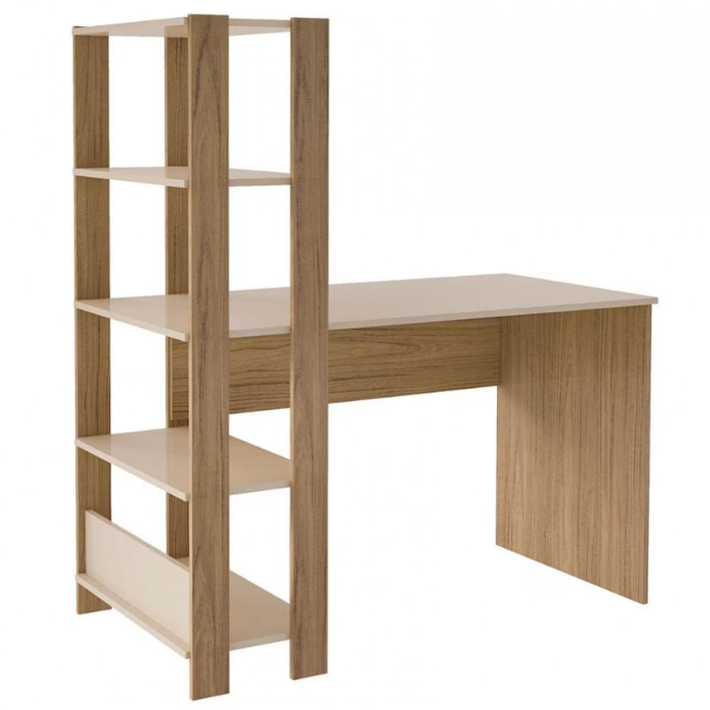 Mesa Escrivaninha Para Notebook Com 4 Prateleiras 120X134Cm Match Artely Off White C/Carvalho