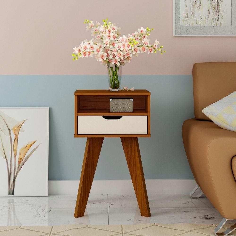 Encontraproduto.com.br - Mesa de Apoio Vip Artely Bistrô com Gaveta - Cedro/Off White