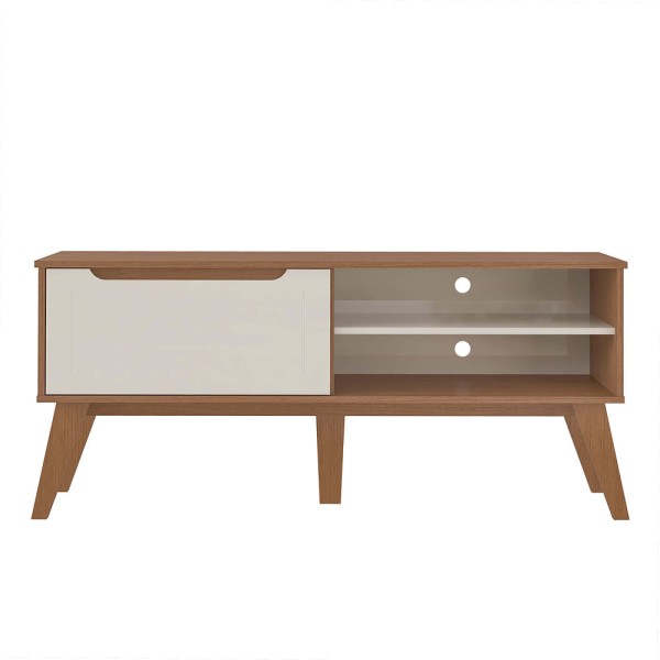 Encontraproduto.com.br - Rack Artely Lotus com 1 Porta e 2 Nichos, 134cm de Largura, Ideal para TV de até 60`` – Cinamomo/ Off White