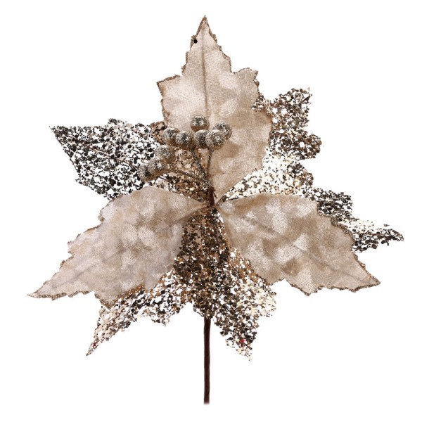 Encontraproduto.com.br - Pick Folhas Cor Champanhe Com Glitter 20cm 1 Un 1013376