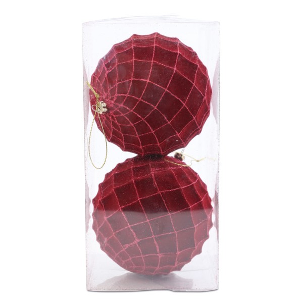 Encontraproduto.com.br - Bola De Natal Em Veludo Com Textura Xadrez 12cm Jg 2 Unid