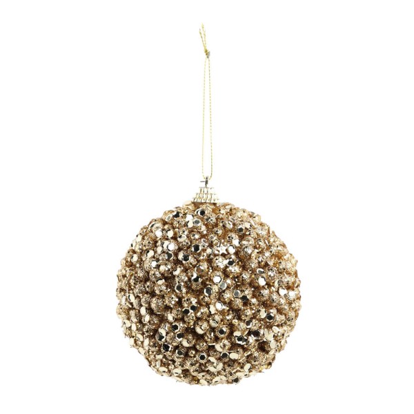Bola De Natal Flocada Glitter Dourado 8Cm Jg 6 Unid 1015671