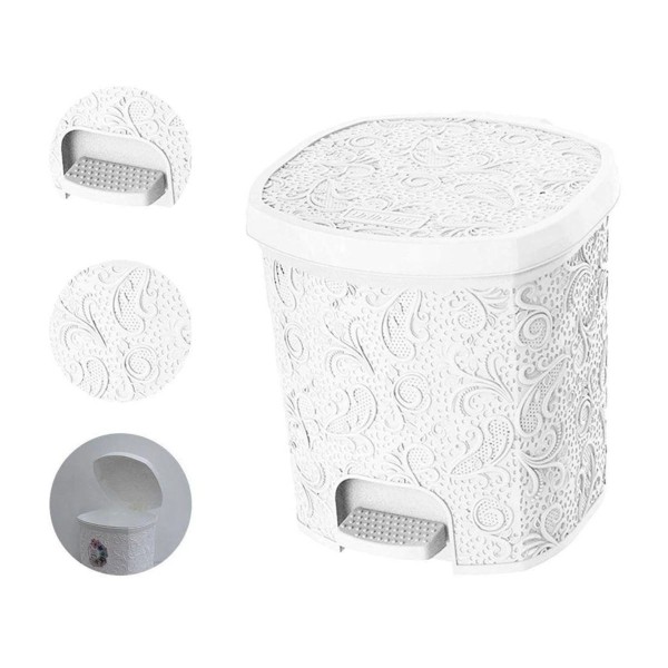 Lixeira de Pedal 8 Litros Renda Floral Branca Uninjet