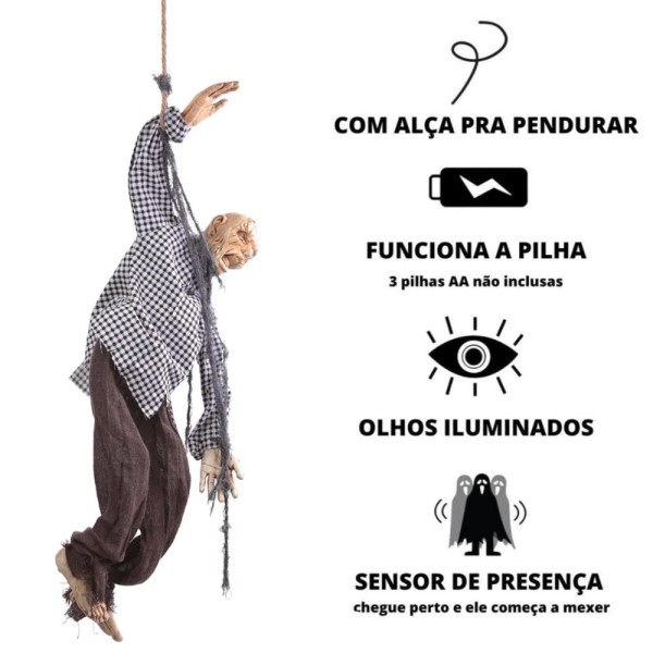 Encontraproduto.com.br - Enfeite Halloween Zumbi Pendurado Que Mexe Sozinho com Som