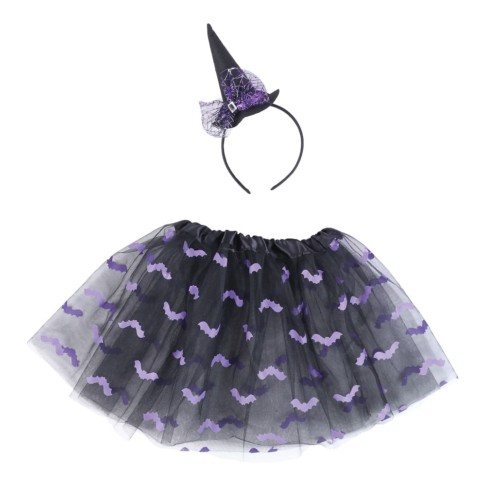 Encontraproduto.com.br - Conjunto Infantil - Sai De Tule E Tiara - Morcego - Preto - Cromus