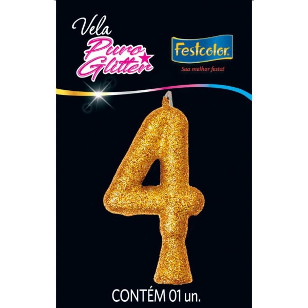 Encontraproduto.com.br - Vela Puro Glitter Nº4 Festcolor Ouro (MP)