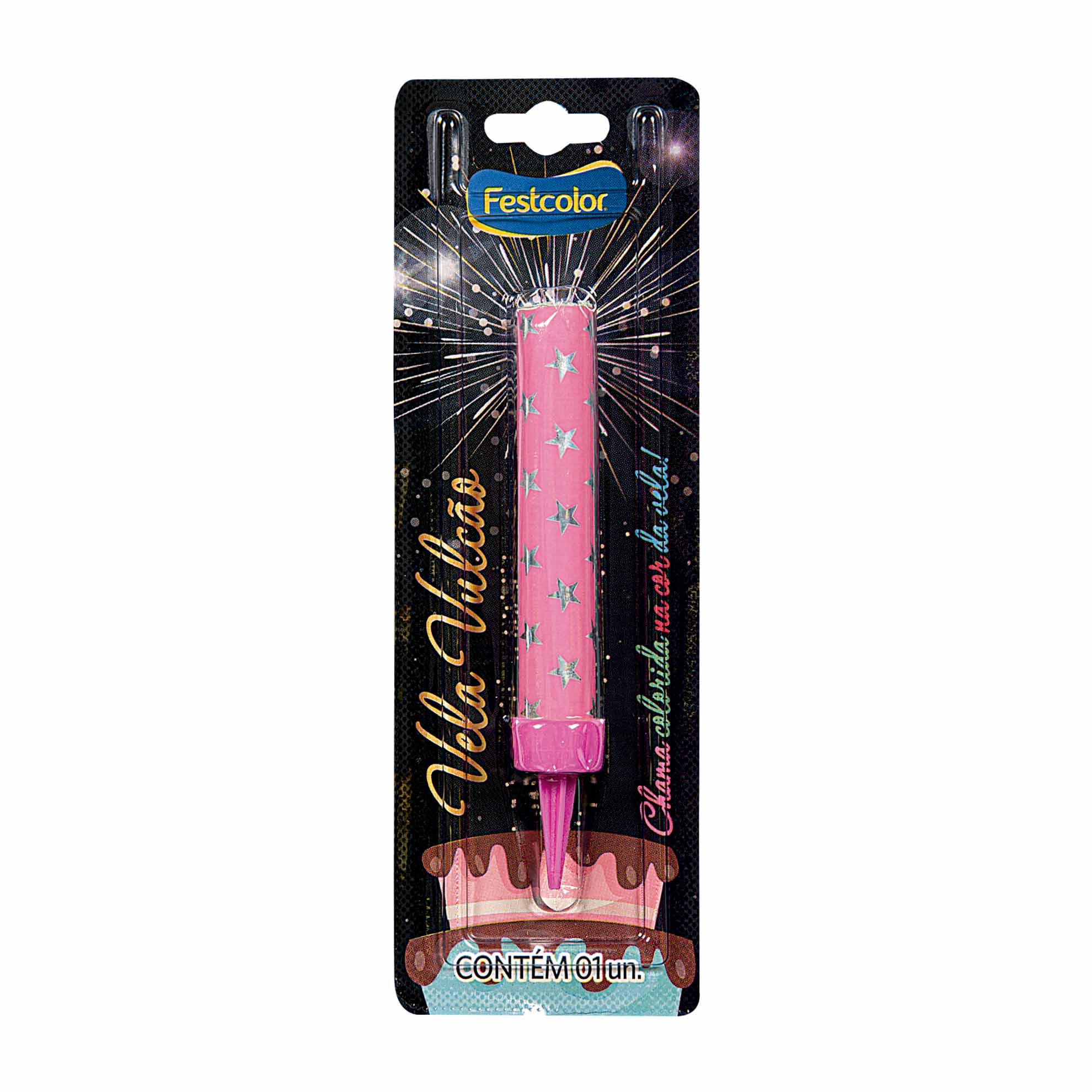 Encontraproduto.com.br - Vela Vulcão Festcolor Rosa (MP)