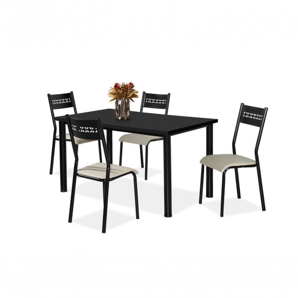 Encontraproduto.com.br - Conjunto Mesa Jasmim 1,20X0,80 Mdp C/4 Cadeiras Titanium Tampo Preto Tubo Preto
