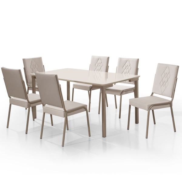 Sala de Jantar 7 Peças Isis Aço Nobre Off White E Bege 5CJ2733DC3/1