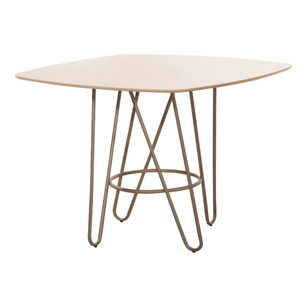 Encontraproduto.com.br - Mesa de Jantar Quadrada Aço Nobre Veneza com 4 Cadeiras Estofadas e Revestidas - Champagne e Off White