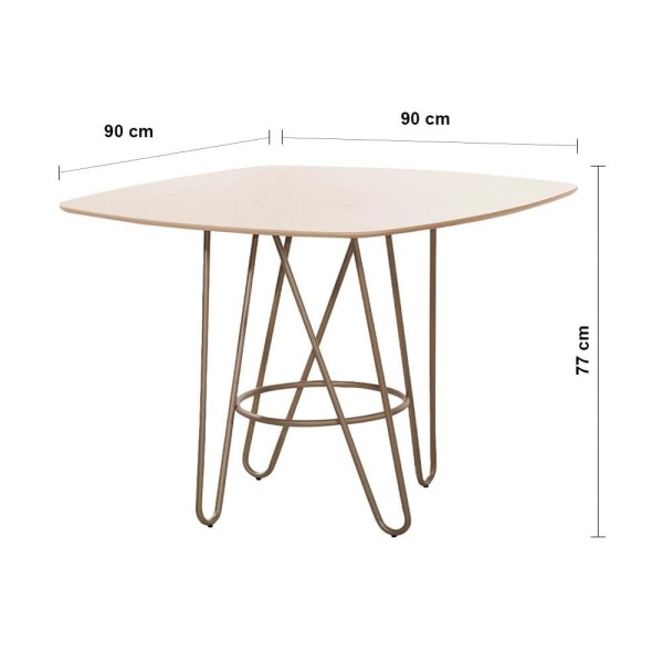 Encontraproduto.com.br - Mesa de Jantar Quadrada Aço Nobre Veneza com 4 Cadeiras Estofadas e Revestidas - Champagne e Off White