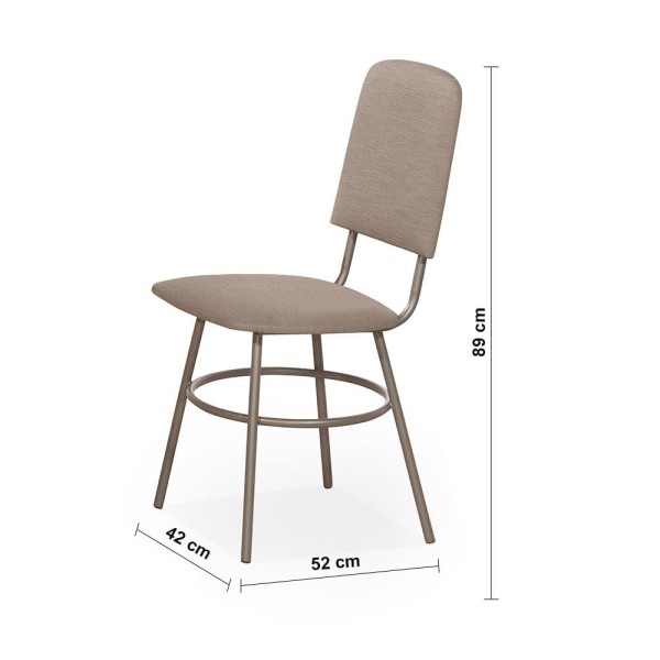 Encontraproduto.com.br - Mesa de Jantar Quadrada Aço Nobre Veneza com 4 Cadeiras Estofadas e Revestidas - Champagne e Off White