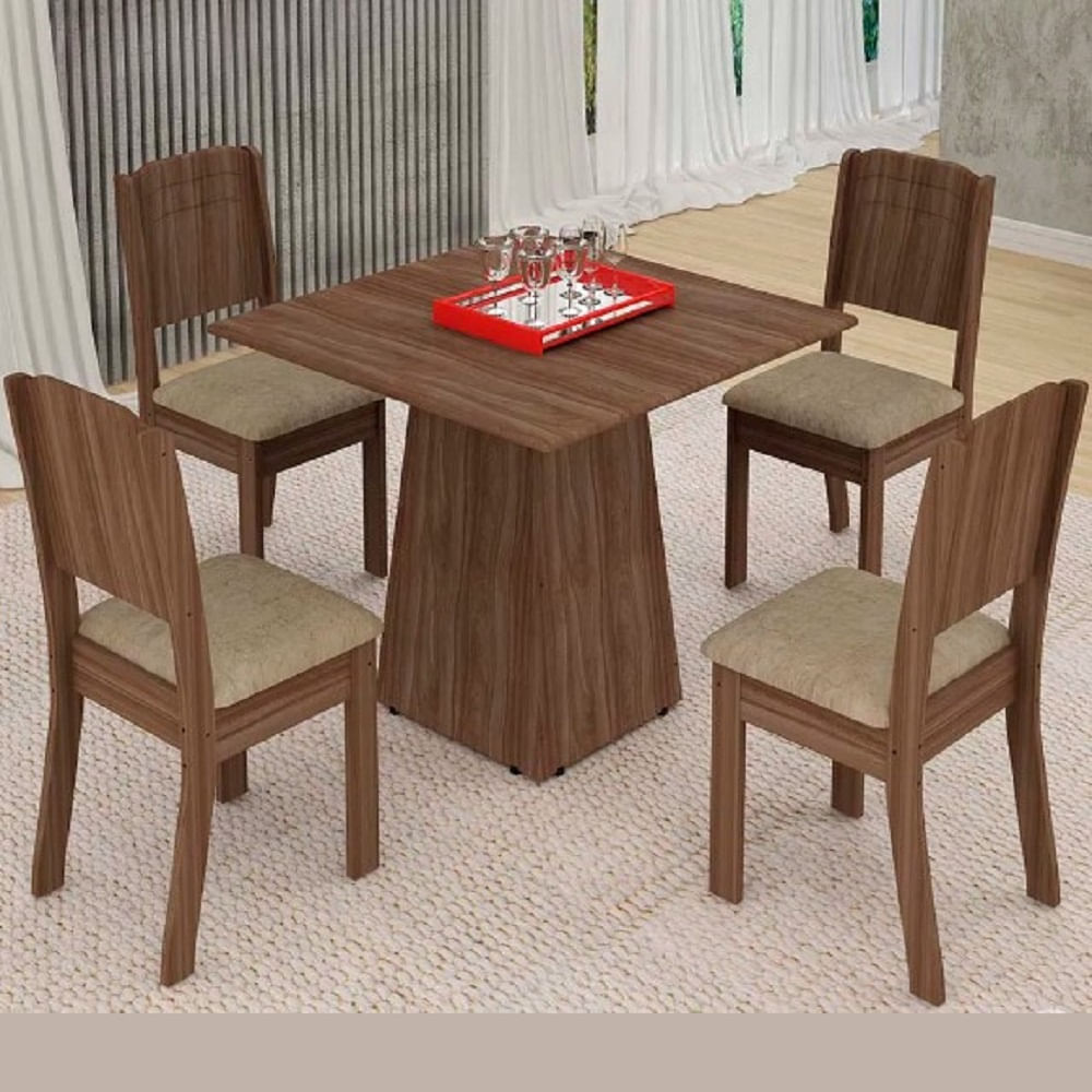 Conjunto Sala Star com 4 Cadeiras em MDF Tuboarte - Jatoba Castor