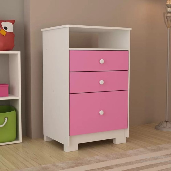Encontraproduto.com.br - Cômoda Infantil Magia em MDF 3 Gavetas com Nicho e Pés Tuboarte - Branco com Rosa