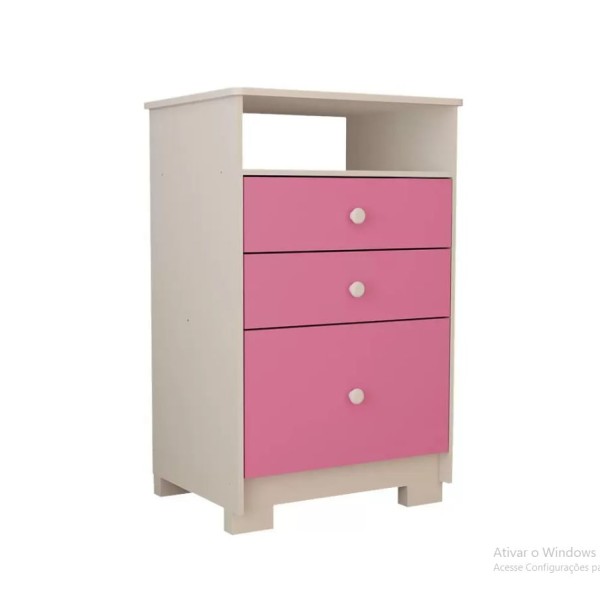Encontraproduto.com.br - Cômoda Infantil Magia em MDF 3 Gavetas com Nicho e Pés Tuboarte - Branco com Rosa