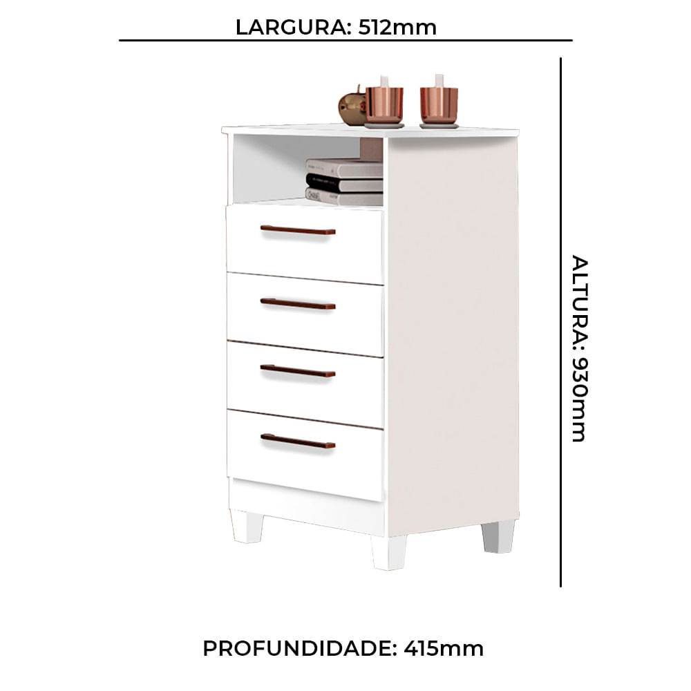 Cômoda Star 4 Gavetas em MDF com Deck e Pés Tuboarte - Branco