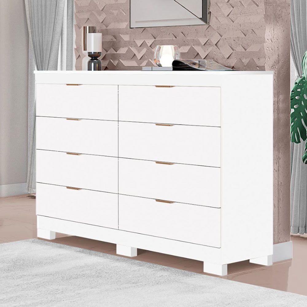 Cômoda Isadora com 8 gavetas em MDF premium e Kit de Pés Tuboarte - Branco