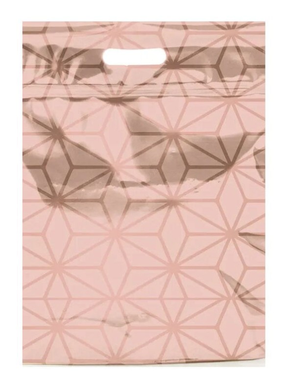 Encontraproduto.com.br - Sacola Para Presente Zipada Laminada Star Rose Gold M 32x40x5cm Cromus
