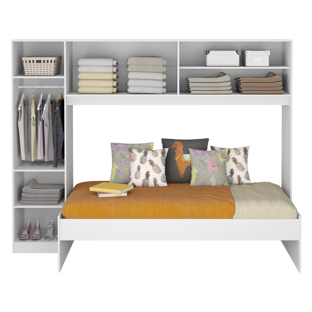 Encontraproduto.com.br - Cama Solteiro com Guarda-Roupas/Roupeiro para Colchão 88 x 188 cm Multimóveis Branco