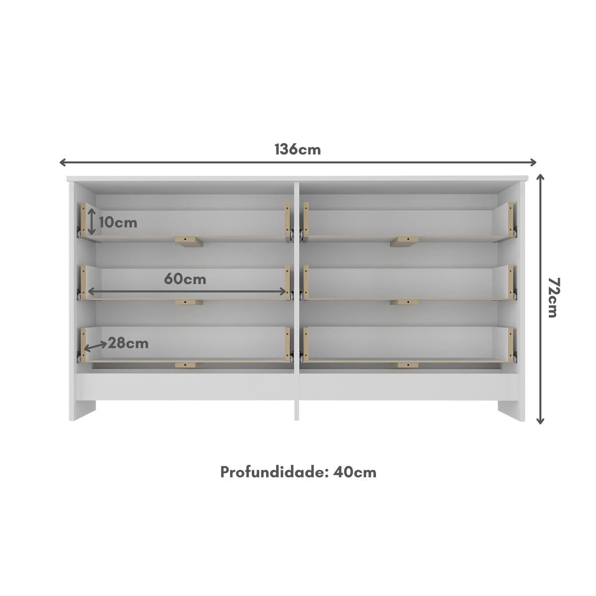 Encontraproduto.com.br - Cômoda 136 cm com 6 Gavetas Multimóveis MP4274 Branco