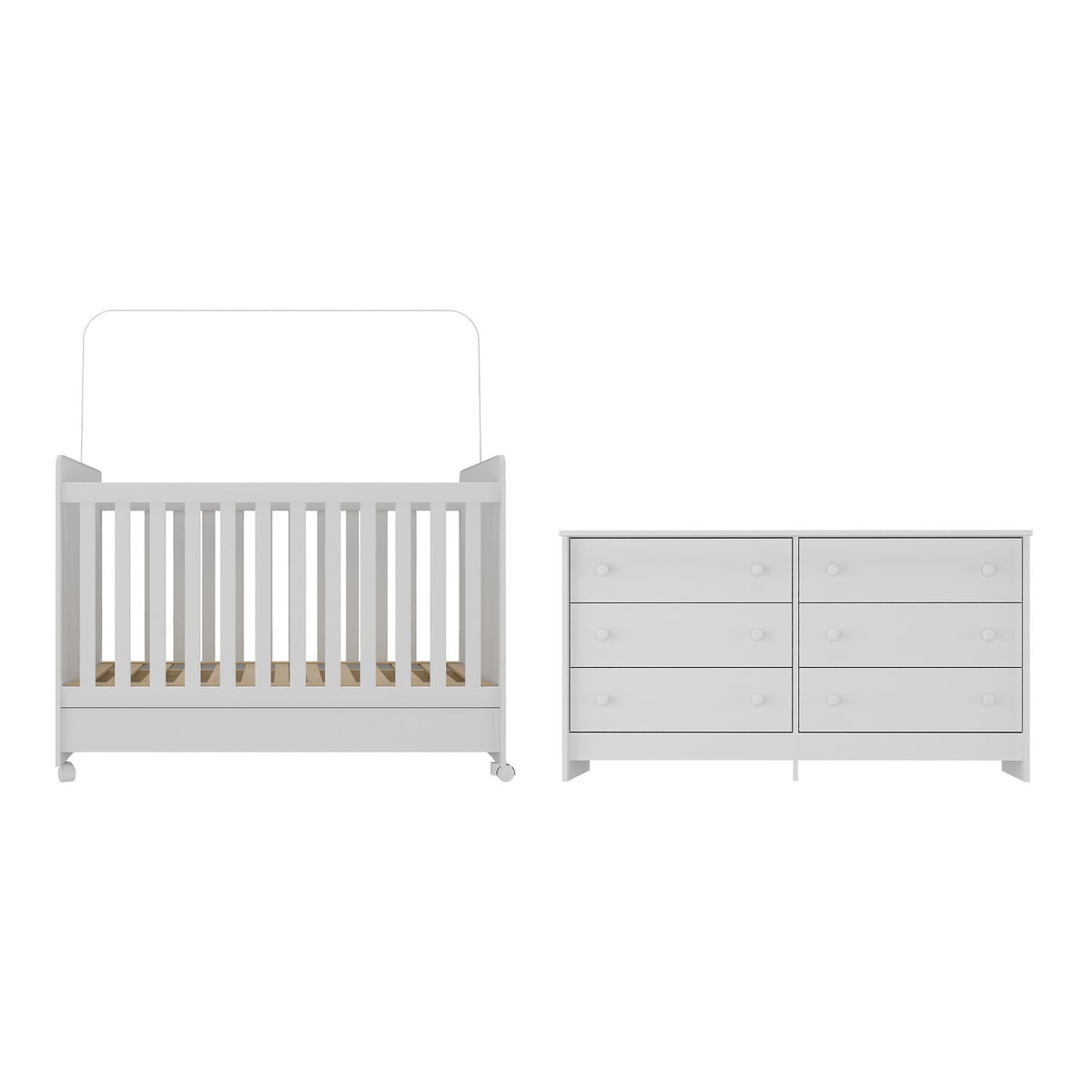 Encontraproduto.com.br - Berço 3 em 1 para Colchão 130x70cm com Rodízios e Cômoda Chantilly Multimóveis MP4290 Branco