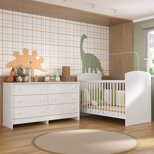 Encontraproduto.com.br - Berço para Colchão 130 x 60cm com Cômoda Ana Lívia Multimóveis MP4291 Branco