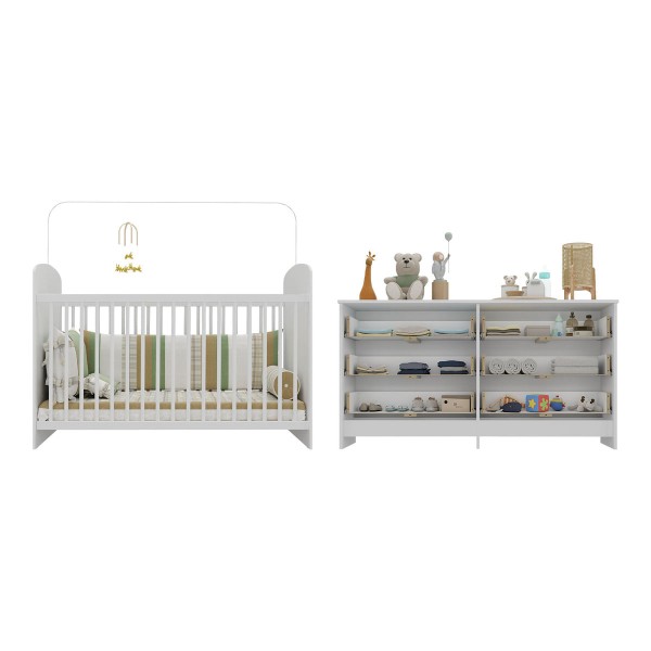 Encontraproduto.com.br - Berço para Colchão 130 x 60cm com Cômoda Ana Lívia Multimóveis MP4291 Branco
