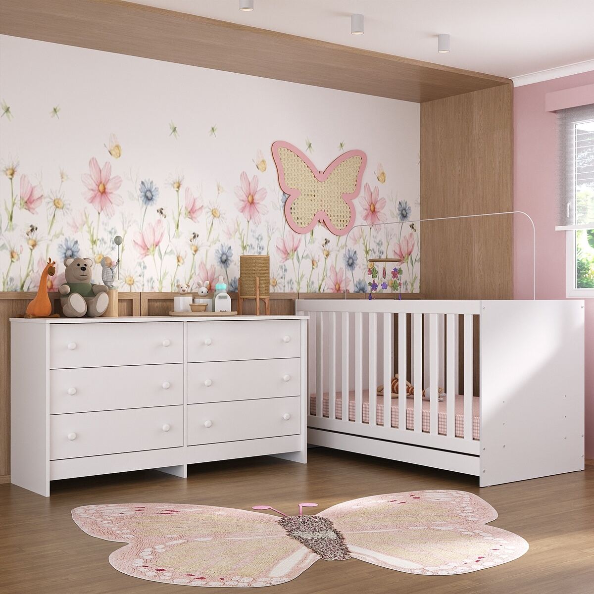 Encontraproduto.com.br - Berço 3 em 1 com Colchão Incluso e Cômoda Doce de Leite Multimóveis MP4298 Branco