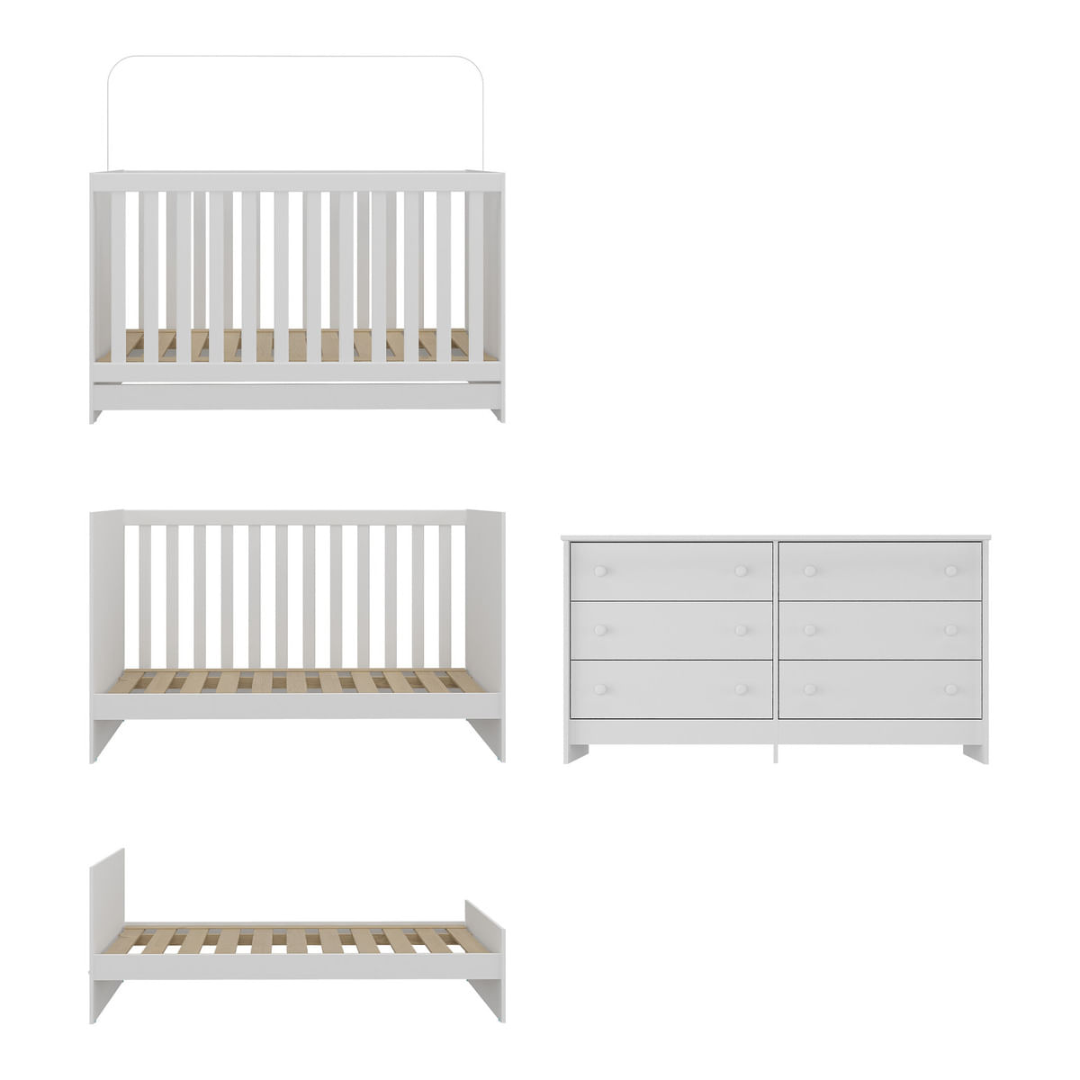 Encontraproduto.com.br - Berço 3 em 1 com Colchão Incluso e Cômoda Doce de Leite Multimóveis MP4298 Branco