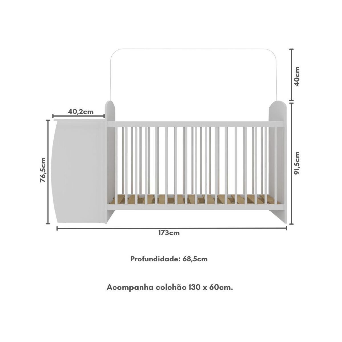 Encontraproduto.com.br - Berço Cômoda com Colchão Incluso Colinho de Mãe Multimóveis MP4304 Branco/Azul