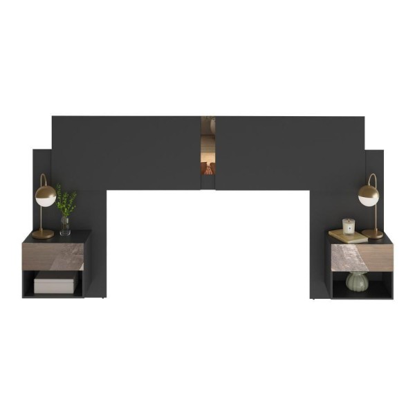 Encontraproduto.com.br - Cabeceira Casal/queen Com Espelhos E 2 Mesas De Cabeceira 232cm Multimóveis Mp4326 Preto Preto