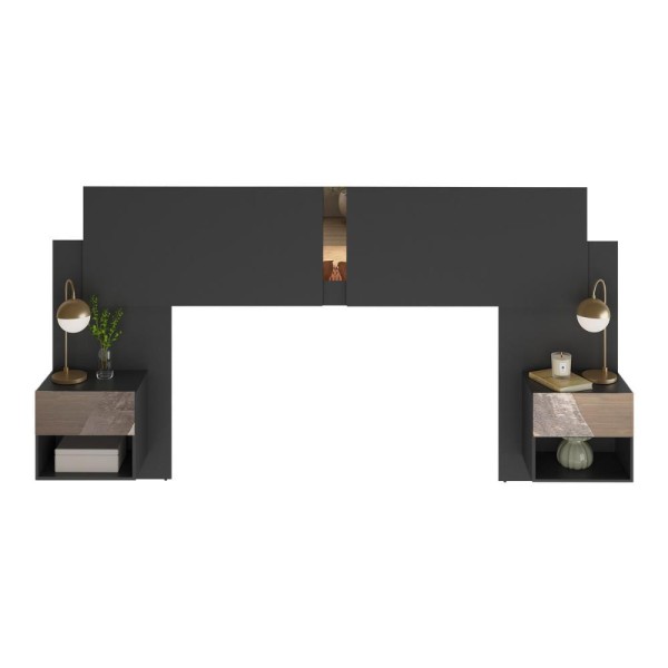 Encontraproduto.com.br - Cabeceira Casal/queen Com Espelhos E 2 Mesas De Cabeceira 232cm Multimóveis Mp4326 Preto Preto
