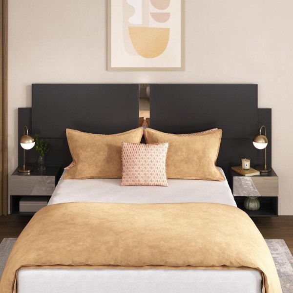 Encontraproduto.com.br - Cabeceira Casal/queen Com Espelhos E 2 Mesas De Cabeceira 232cm Multimóveis Mp4326 Preto Preto