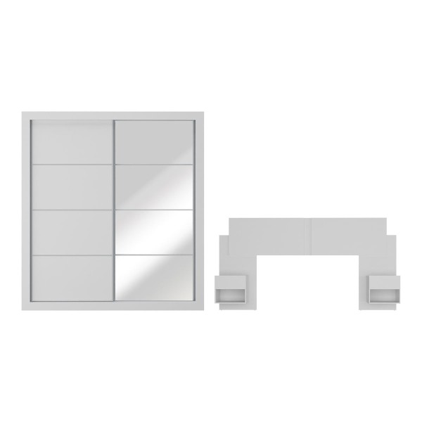 Encontraproduto.com.br - Guarda Roupas Casal Espelho E Cabeceira Com 2 Mesas De Cabeceira Multimóveis MP4327 Branco
