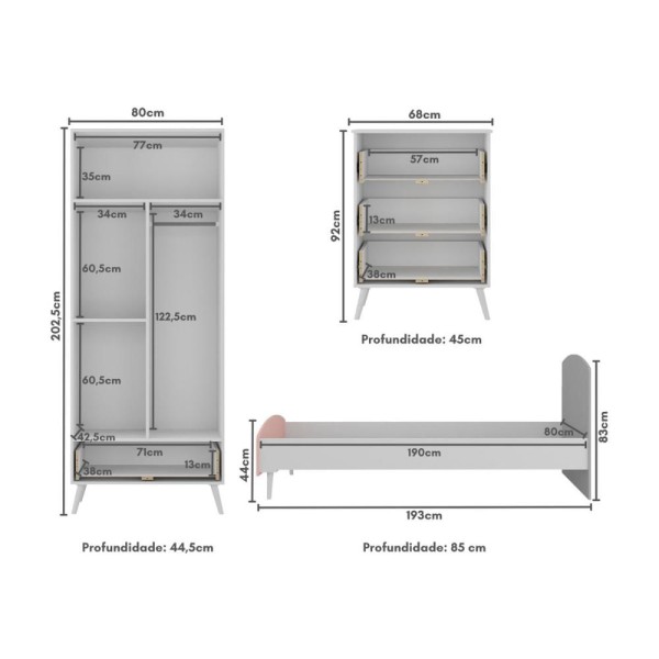 Encontraproduto.com.br - Quarto Infantil Completo para Colchão 188x78cm Doçura Multimóveis MP4330