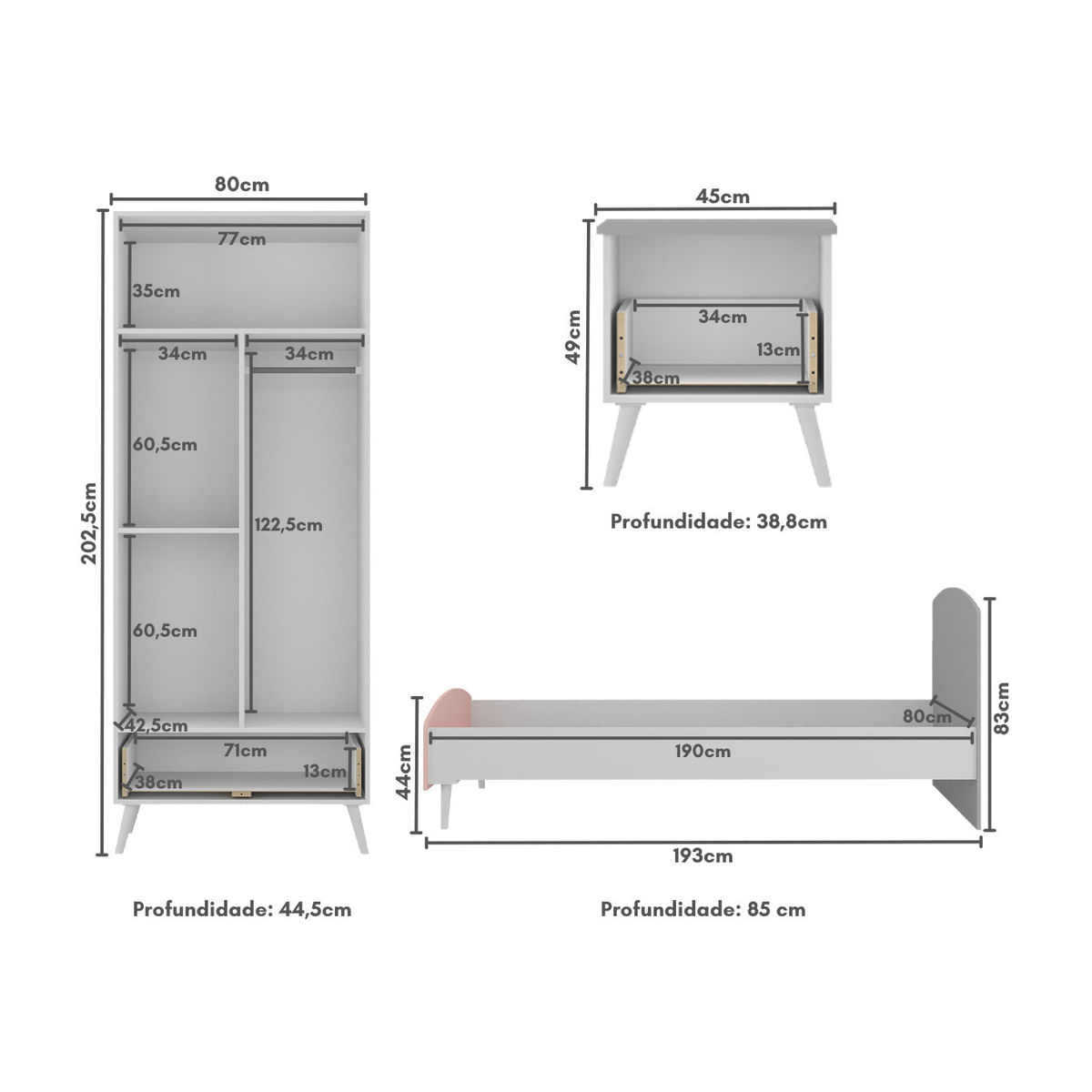 Encontraproduto.com.br - Quarto Infantil Completo para Colchão 188x78cm Doçura Multimóveis MP4331