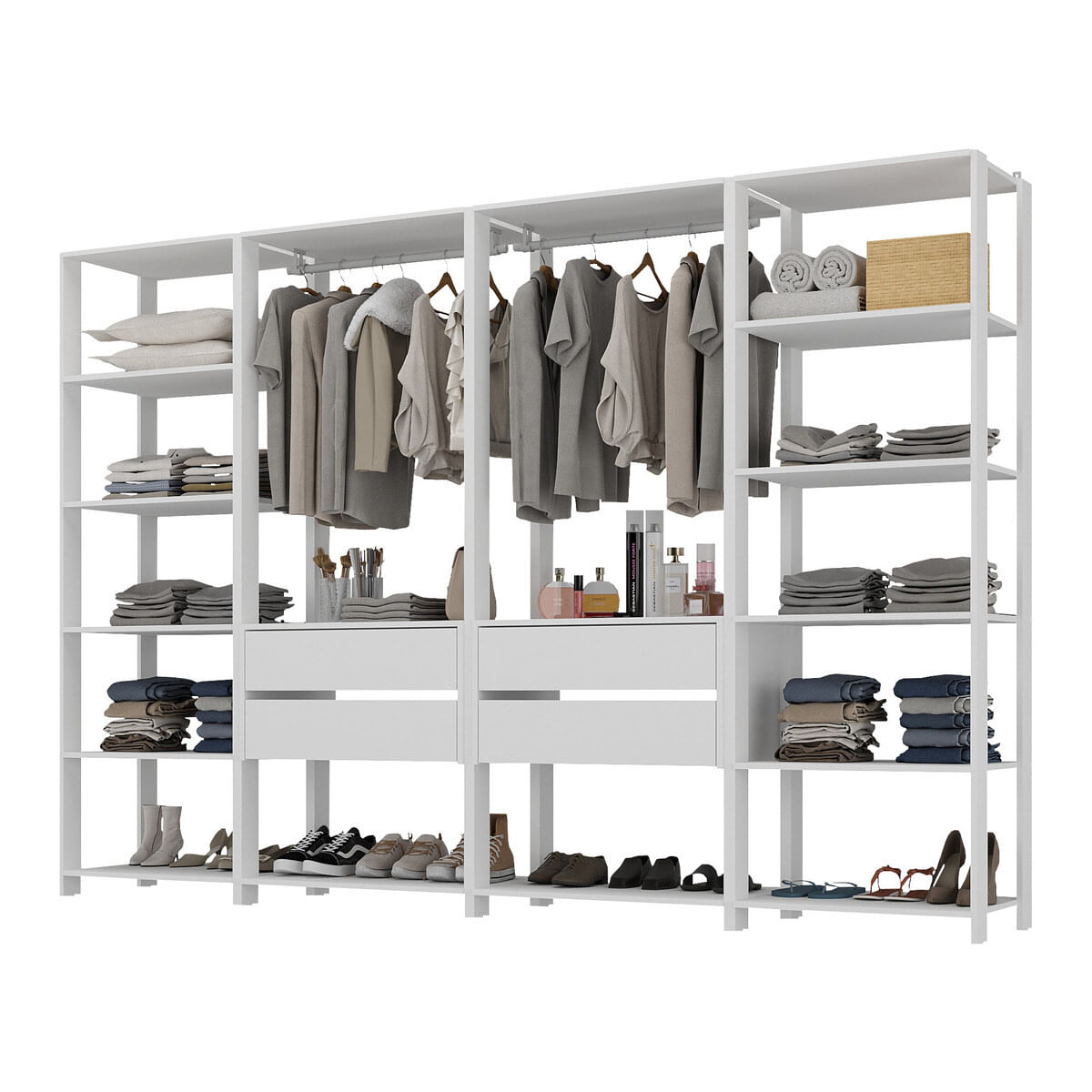 Guarda-Roupas Closet Modulado 270cm 4 Peças com 4 Gavetas e Cabideiros Multimóveis MP4321 Branco
