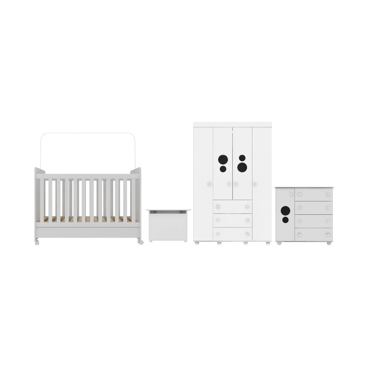 Encontraproduto.com.br - Quarto Infantil Completo com Berço Americano 3 em 1 com Colchão Incluso Multimóveis MP4346 Branco