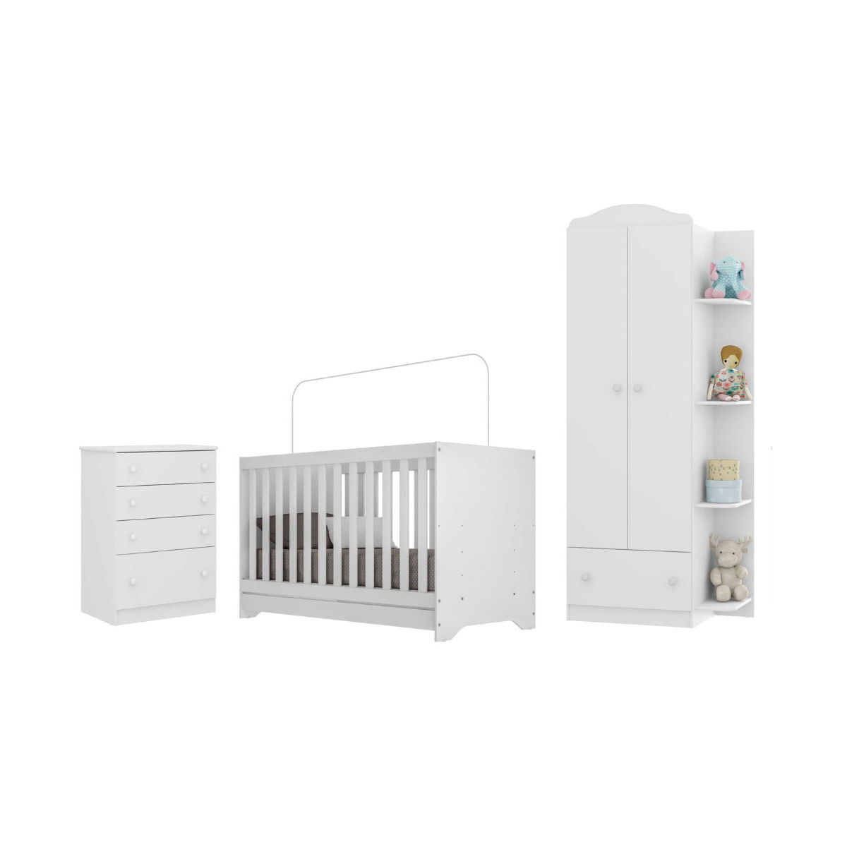 Encontraproduto.com.br - Quarto Infantil Completo com Berço 3 em 1 para Colchão 130x60cm Multimóveis MP4353 Branco/Colorido