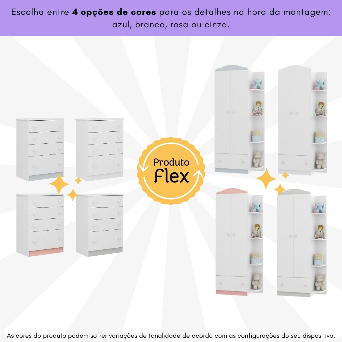 Encontraproduto.com.br - Quarto Infantil Completo com Berço 3 em 1 para Colchão 130x60cm Multimóveis MP4353 Branco/Colorido