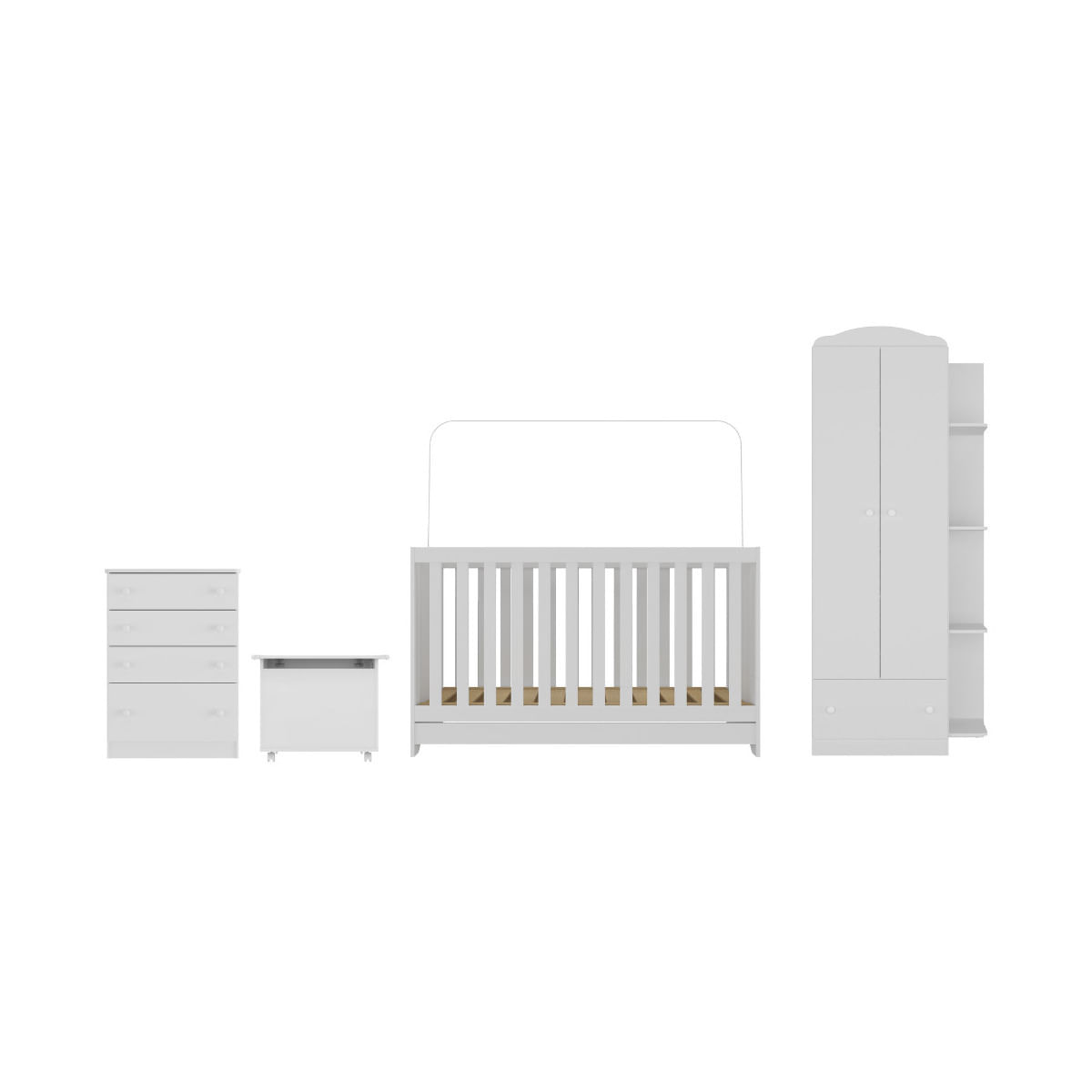 Encontraproduto.com.br - Quarto Infantil Completo com Berço 3 em 1 para Colchão 130x60cm e Baú Multimóveis MP4356 Branco/Colorido