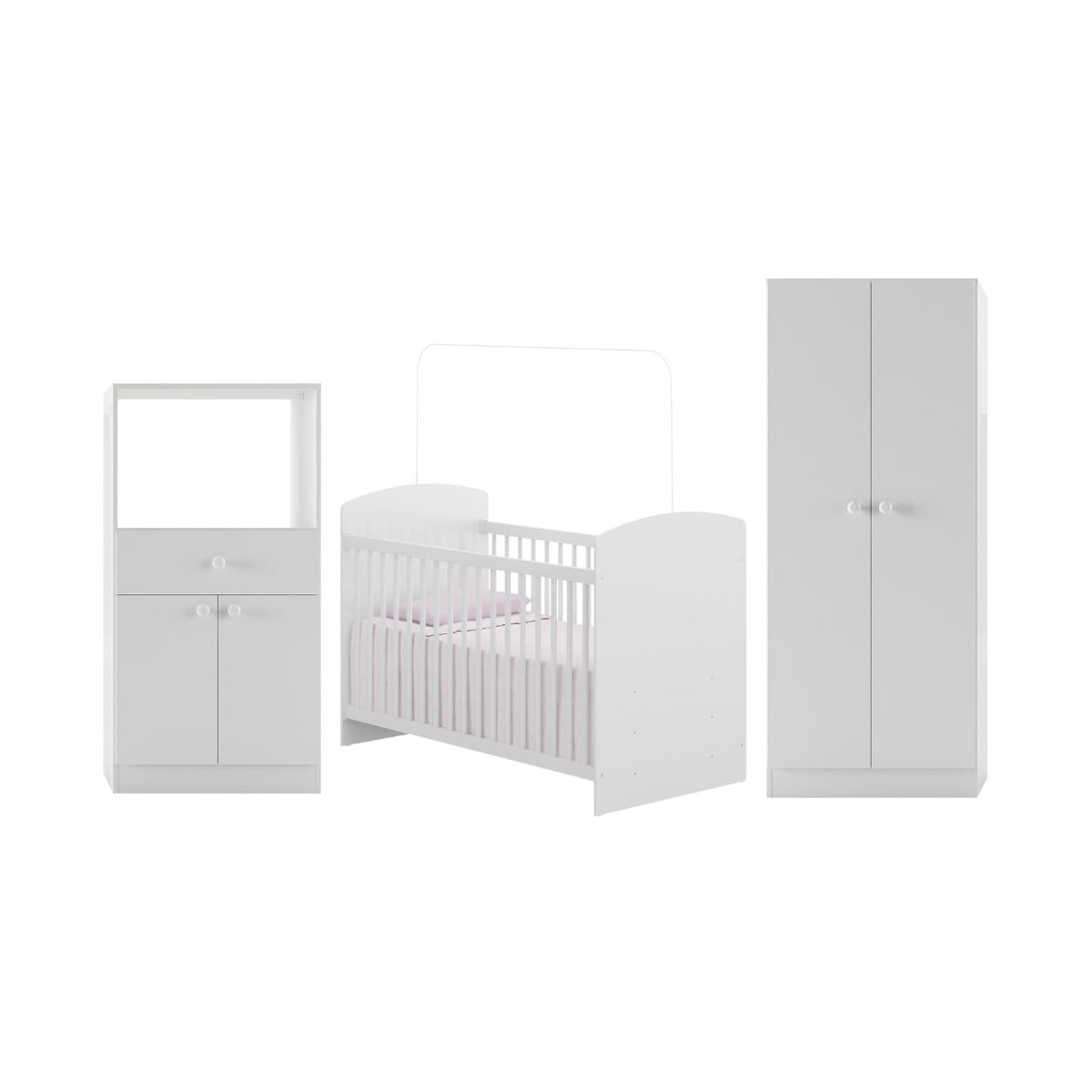 Encontraproduto.com.br - Quarto Infantil Completo Berço com Colchão Incluso Guarda-Roupa e Cômoda Multimóveis MP4359 Branco