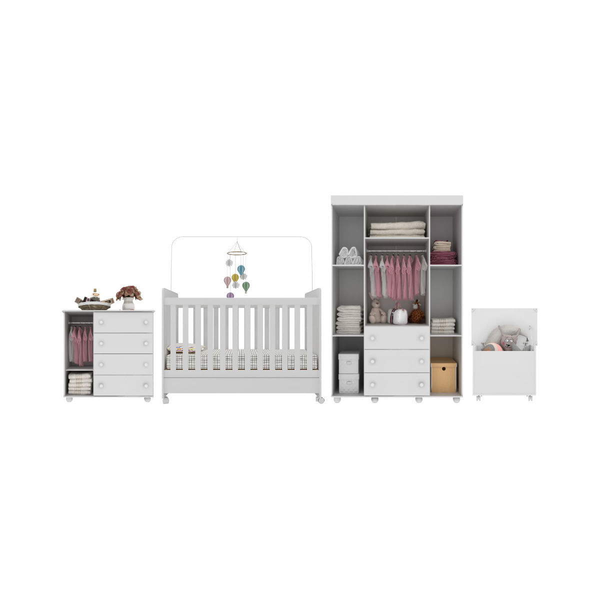 Encontraproduto.com.br - Quarto Infantil Completo com Berço Americano 3 em 1 com Colchão Incluso Multimóveis MP4361 Branco
