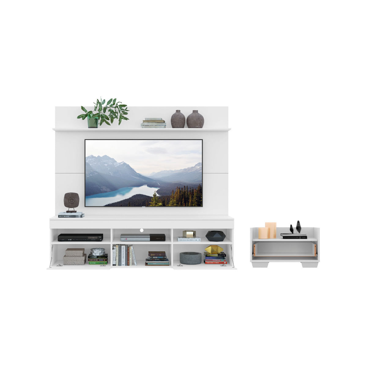 Encontraproduto.com.br - Mesa de Cabeceira 1 Gaveta com Rack com Painel para TV Até 65 Polegadas Multimóveis MP4366 Branco