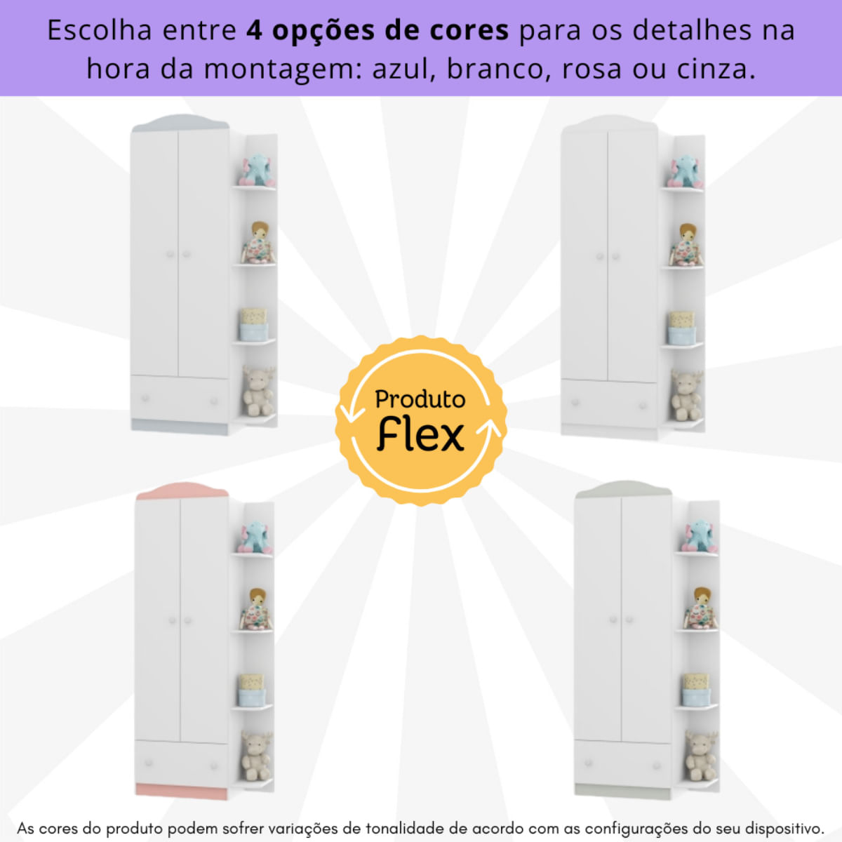 Encontraproduto.com.br - Berço Cômoda com Colchão Incluso e Guarda-Roupa 2 Portas 1 Gaveta Multimóveis MP4373 Branco/Colorido