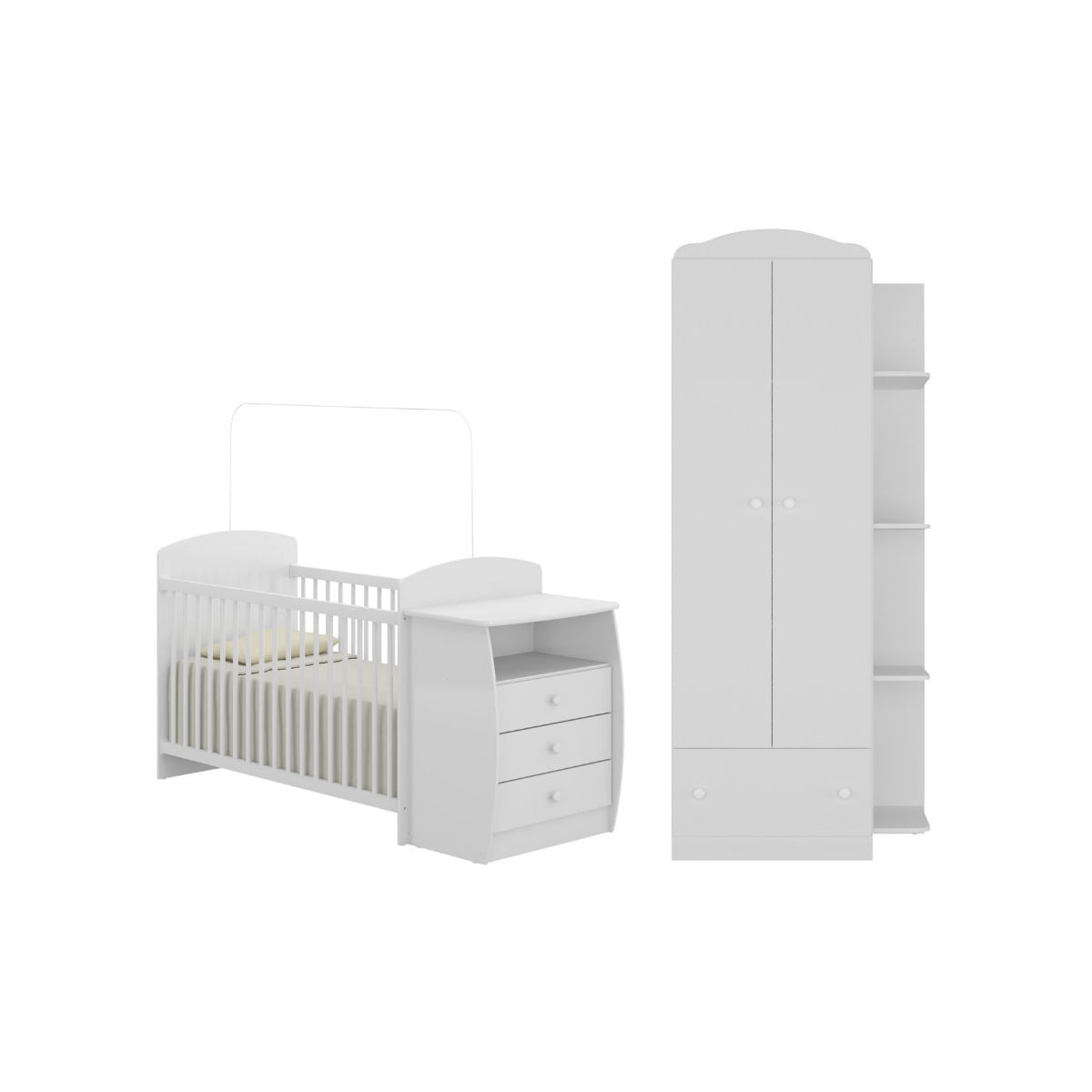 Encontraproduto.com.br - Berço Cômoda com Colchão Incluso e Guarda-Roupa 2 Portas 1 Gaveta Multimóveis MP4373 Branco/Colorido
