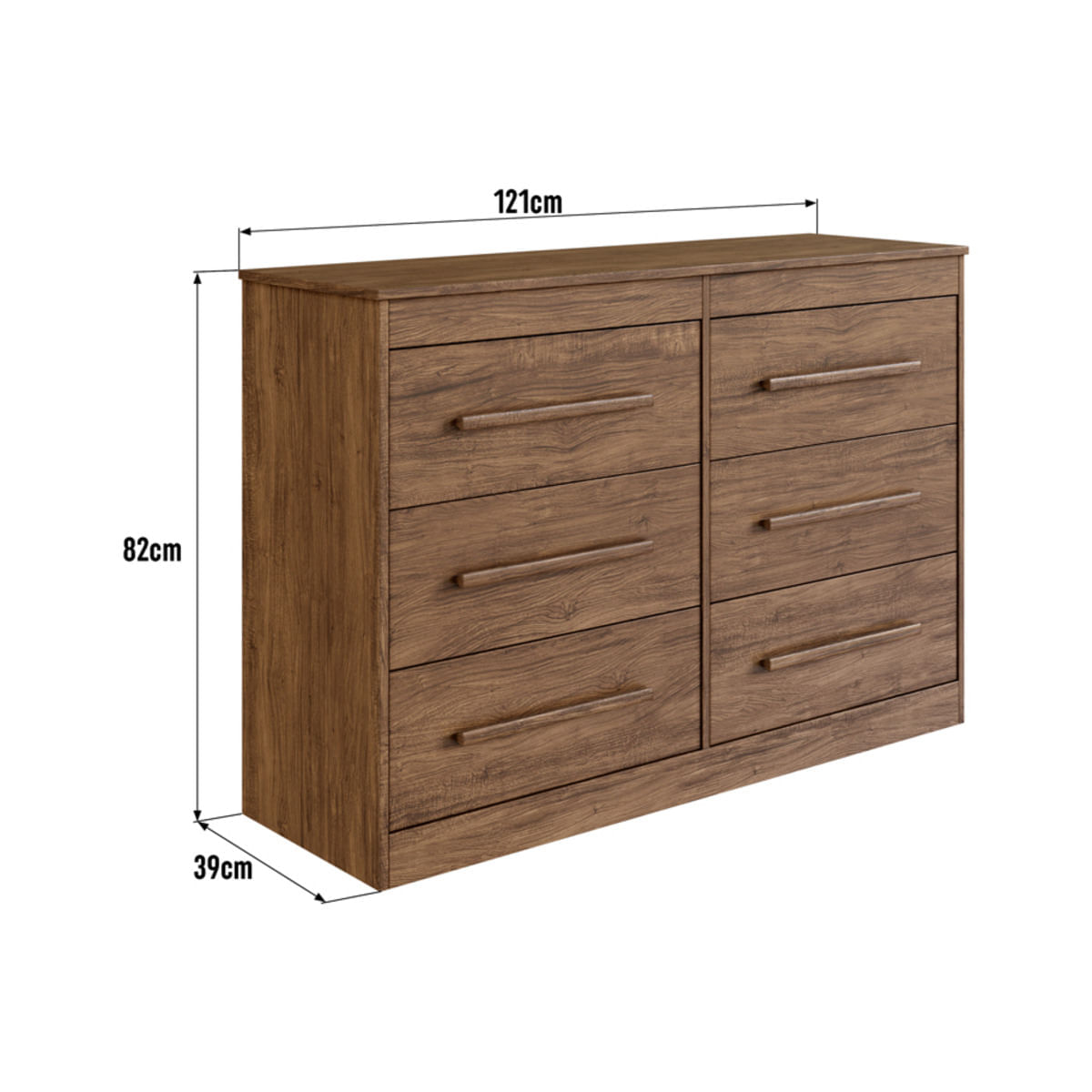 Encontraproduto.com.br - Cômoda Com 6 Gavetas 121cm Multimóveis Cr35263 Castanho