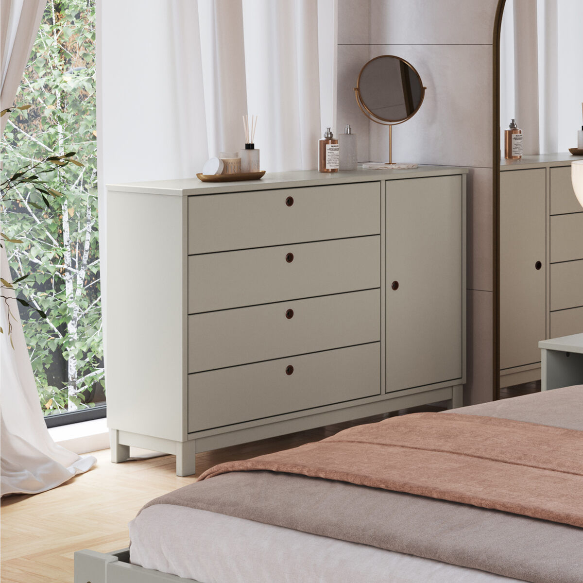 Cômoda de Madeira Maciça com 1 Porta e 4 Gavetas 110cm Multimóveis CR35279 Verde Frost